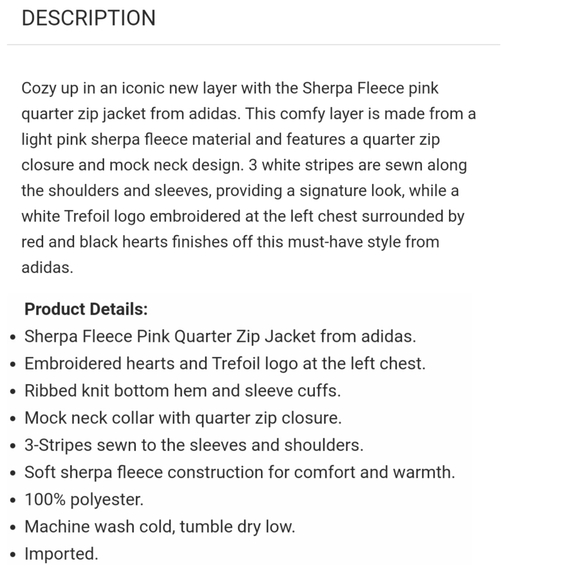 🔴SOLD🔴|Adidas Sherpa Fleece Pink 1/4 Zip Hearts - Picture 4 of 9